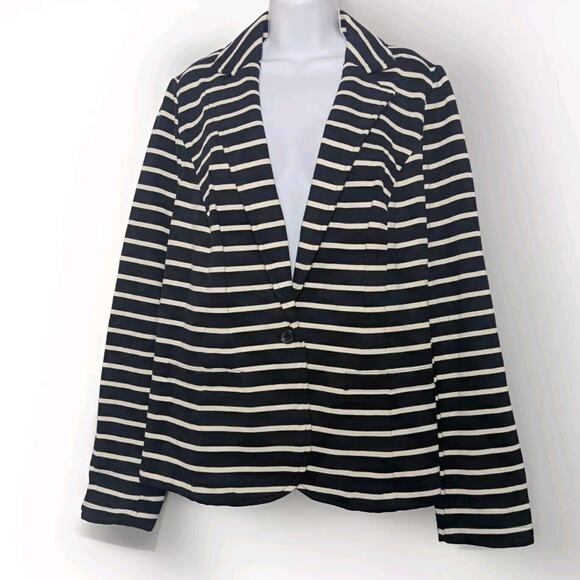 Lane Bryant Jackets & Blazers - Lane Bryant Black White Striped Jacket Blazer 1 Button Pocket V Plus Size 16
